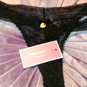 Juicy Couture Black Heart Lace Thong with Original Juicy Box